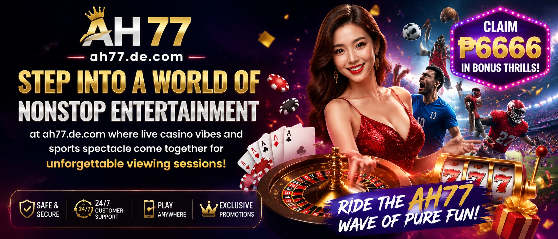 AH77 mobile casino homepage visual for Filipino players