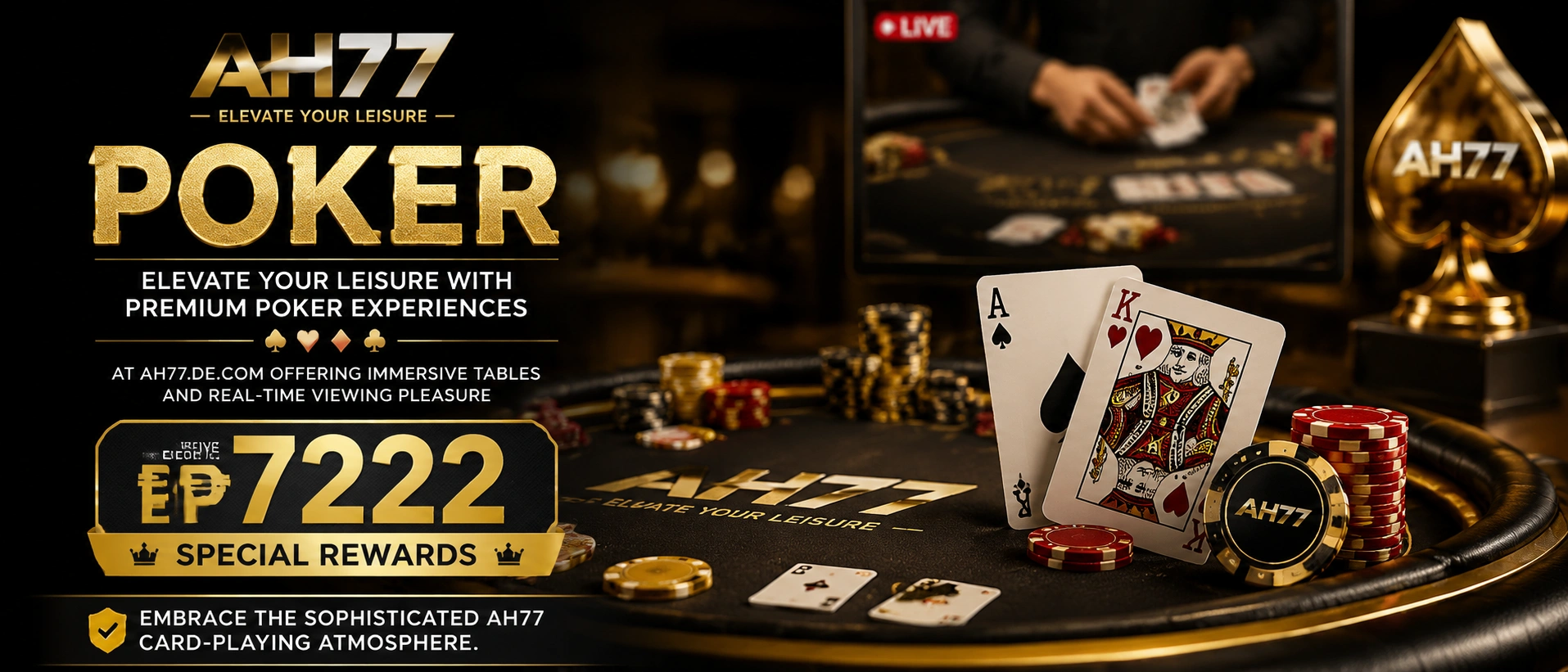 AH77 poker promotional artwork with VIP-oriented poker branding